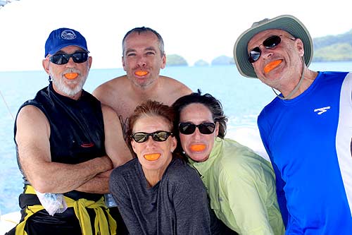bentprop crew having fun in palau on dive boat