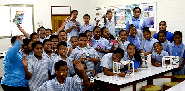 palau students with your their ROVs and magazine article